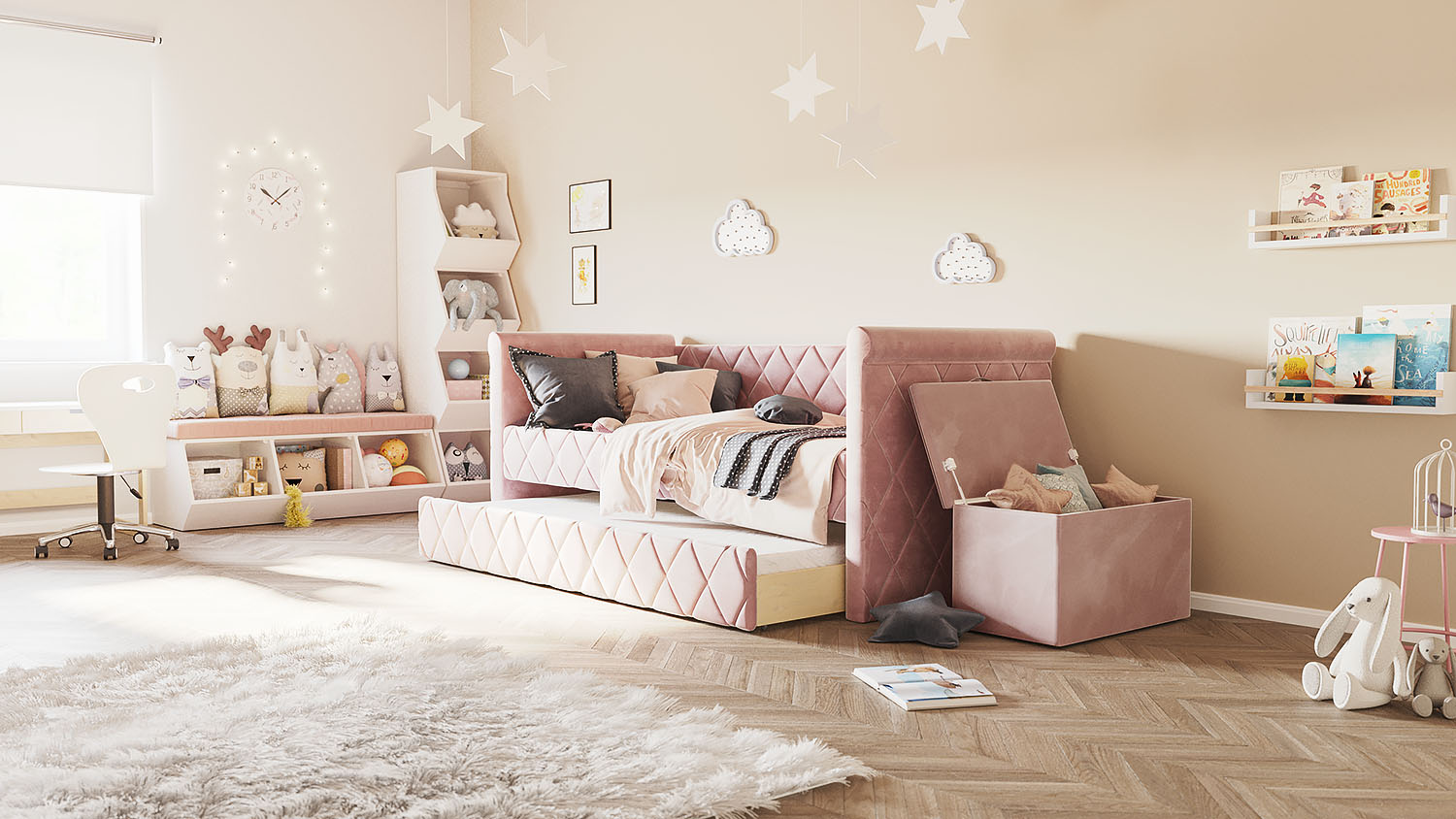 Set: Sofabett Vilena mit Spielzeugkiste Vali