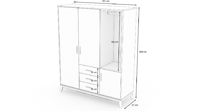 Kleiderschrank Luca, 3-türig