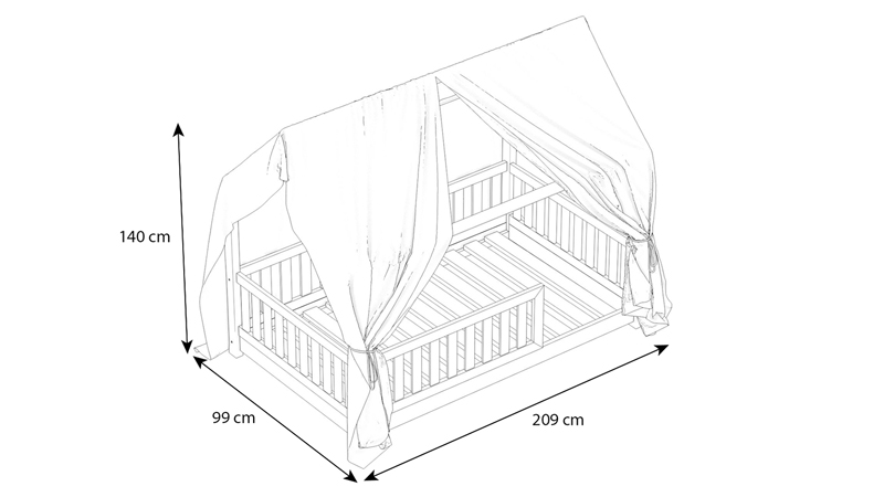 Hausbett Lilly in Eukalyptus mit Flachsprossen (90 x 200cm)