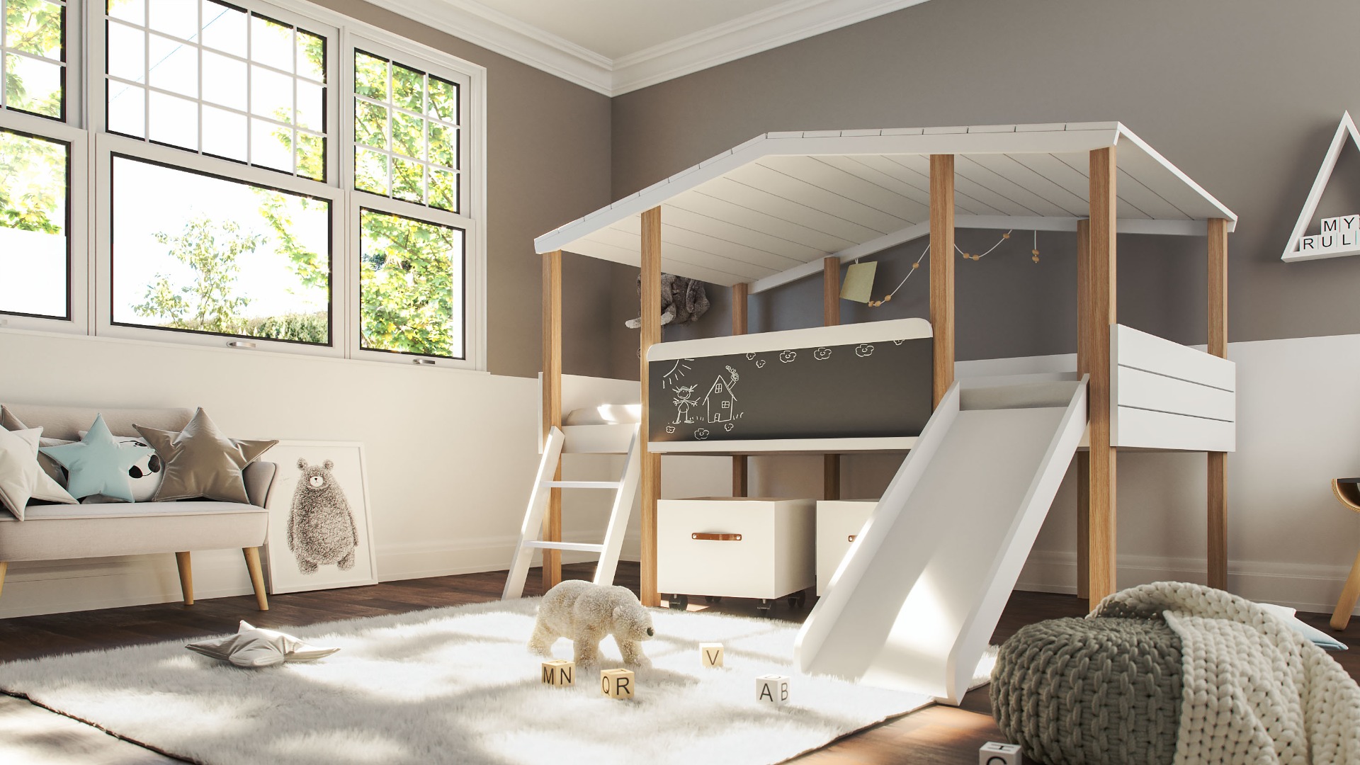 Kinderzimmer Set mit Schreibtisch 8-teilig Cory 90x200cm