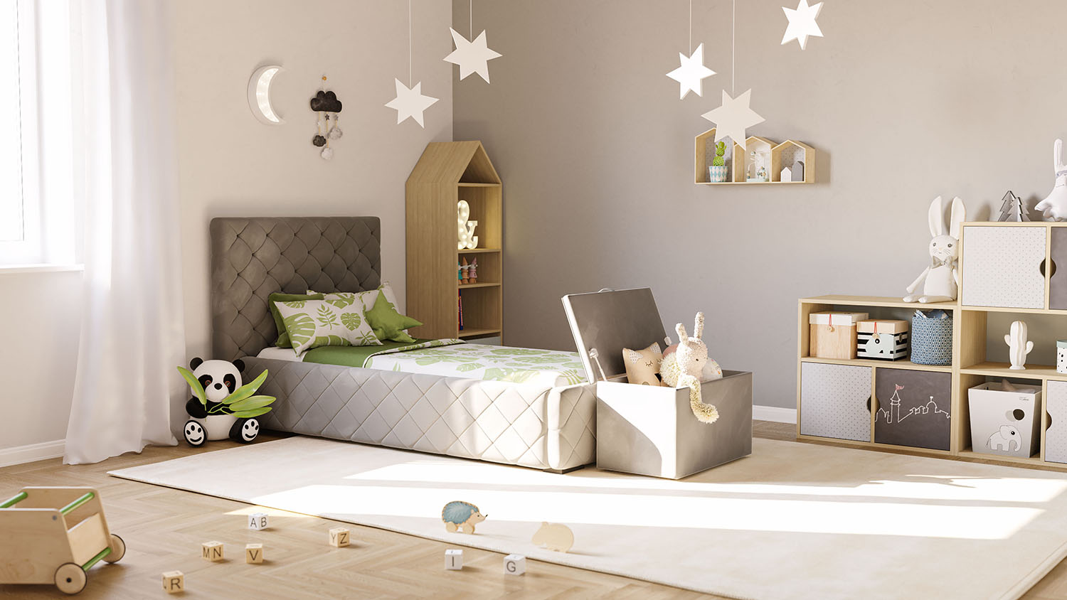 Set: Polsterbett Viana mit Spielzeugkiste Vali