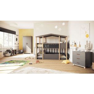 Kinderzimmer Set 4-teilig Cory mit Etagenbett, Anthrazit