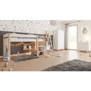 Kinderzimmer Set 5-teilig mit Hochbett Finn / Tipi weiß