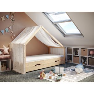 Stoffdach Grey Stars Hausbett Milo 90x200cm