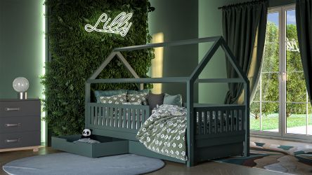 Hausbett Lilly in Eukalyptus mit Flachsprossen (90 x 200cm)