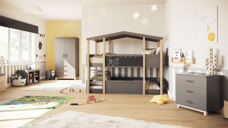Kinderzimmer Set 4-teilig Cory mit Etagenbett, Anthrazit