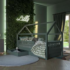 Hausbett Lilly in Eukalyptus mit Flachsprossen (90 x 200cm)