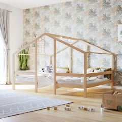 Hausbett für 2 Kinder Karla in Kiefer natur (90 x 200cm)
