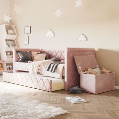Set: Sofabett Vilena mit Spielzeugkiste Vali - Flamingo