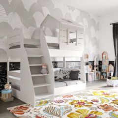 My House Etagenbett Weiß/Grau