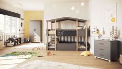 Kinderzimmer Set 4-teilig Cory mit Etagenbett, Anthrazit