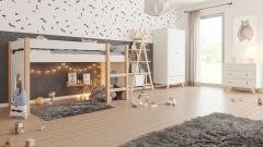 Kinderzimmer Set 5-teilig mit Hochbett Finn / Tipi weiß