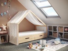 Stoffdach Grey Stars Hausbett Milo 120x200cm