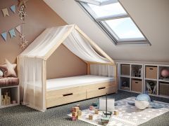 Stoffdach transparent Hausbett Milo 120x200cm
