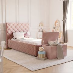 Set: Polsterbett Viana mit Spielzeugkiste Vali -Flamingo