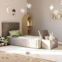 Set: Polsterbett Viana mit Spielzeugkiste Vali -grau