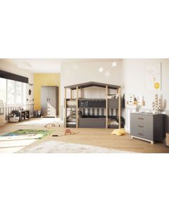 Kinderzimmer Set 4-teilig Cory mit Etagenbett, Anthrazit