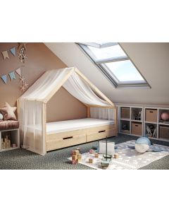Stoffdach transparent Hausbett Milo 140x200cm